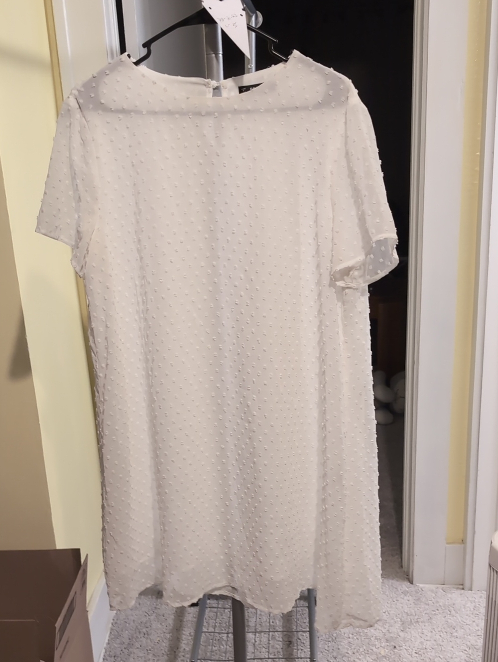 SHEIN White Swiss Dot Short Sleeve Shift Dress